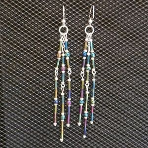 3/$20 | Long iridescent beaded earrings